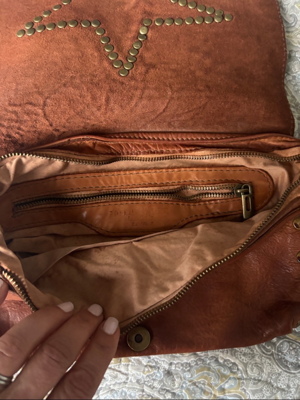 Brown Leather Crossbody Bag with Star Stud Detail - Picture 5 of 5